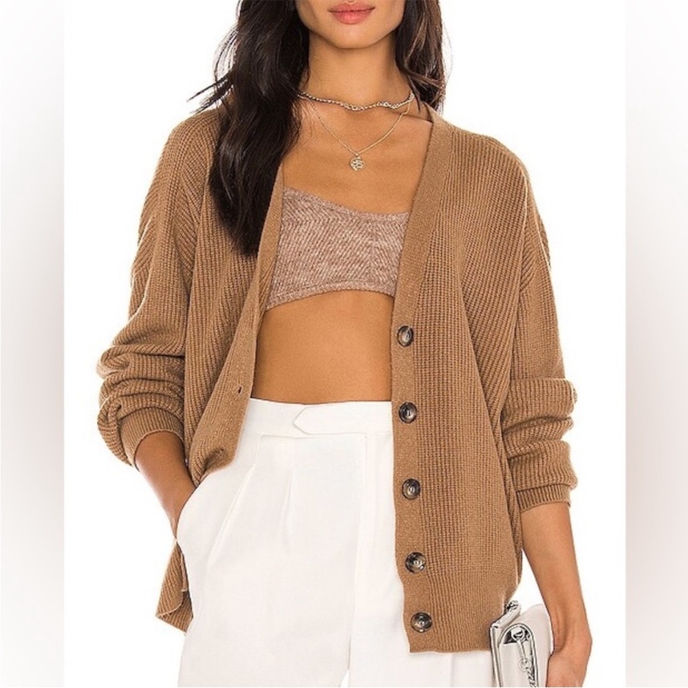 Apparis Andi Ribbed Cardigan in Camel Tan Brown OSFM One Size Fits Most Revolve